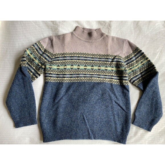 Vintage 90's Y2K Eddie Bauer Fair Isle Wool Sweater Mock Neck Women's Size S - Picture 8 of 14